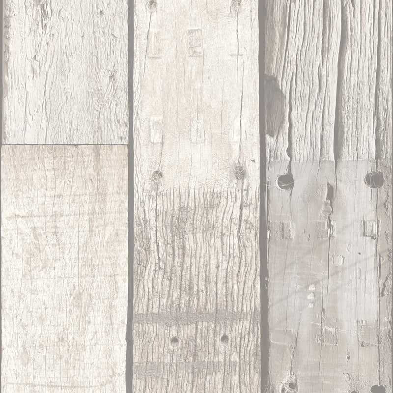 Driftwood Plank Cottage White Wallpaper