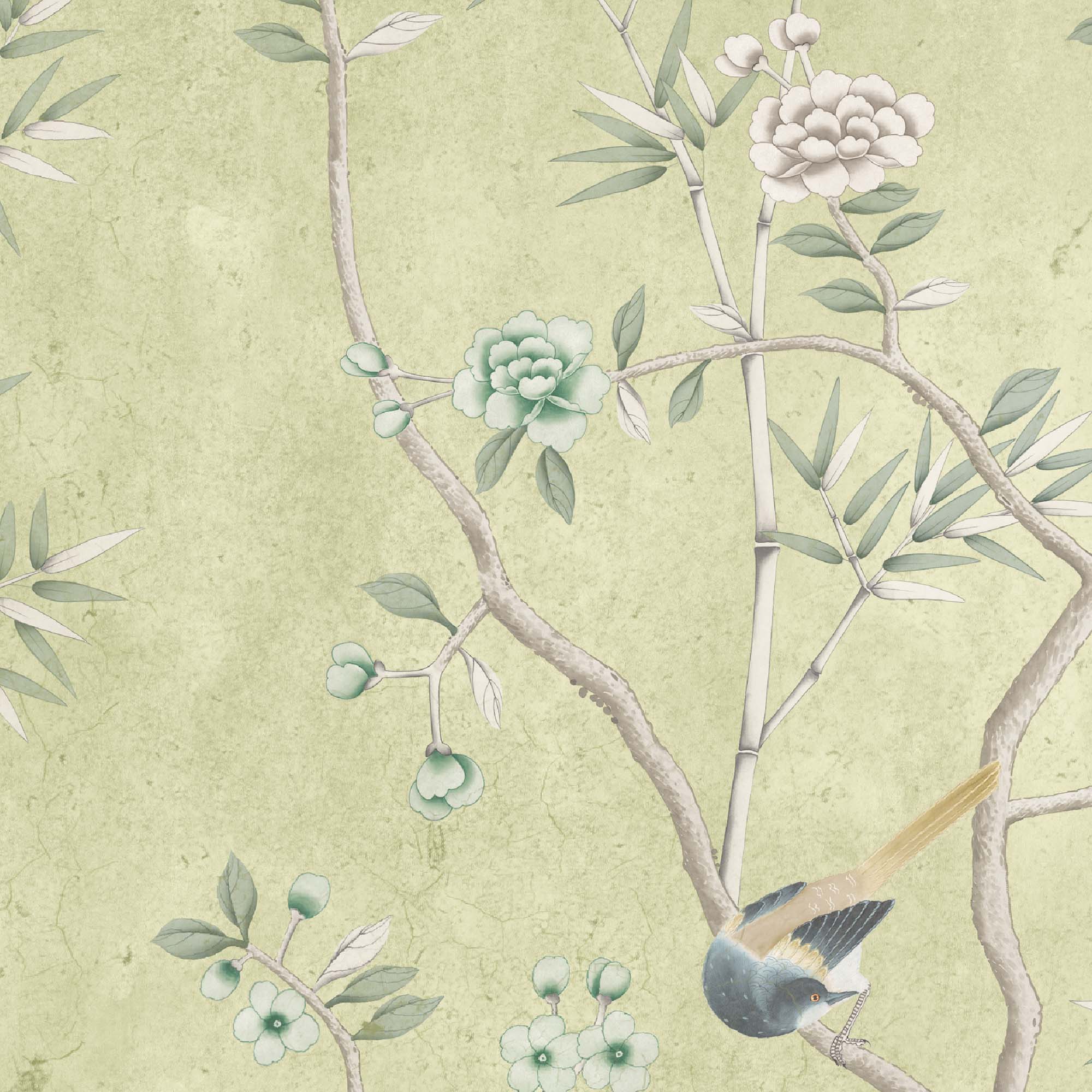 Onism Olive Green Wallpaper Green, Olive, White, Bird, Bamboo, Flowers ...