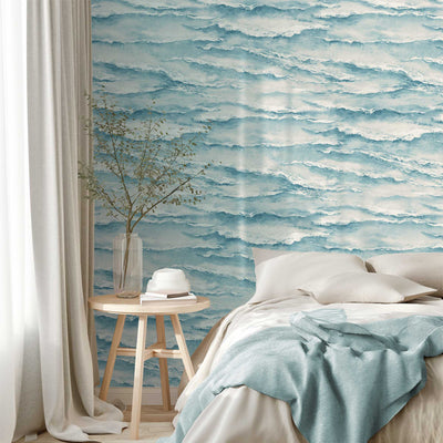 Ebb & Flow Sea Wave Seaspray Blue Wallpaper