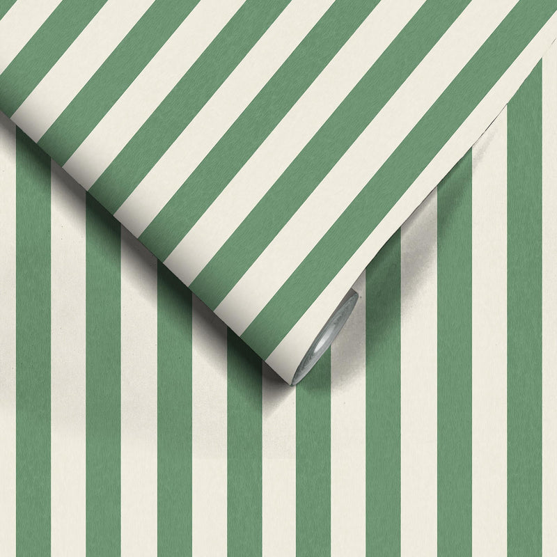 Jockey Stripe Green/Magnolia Wallpaper