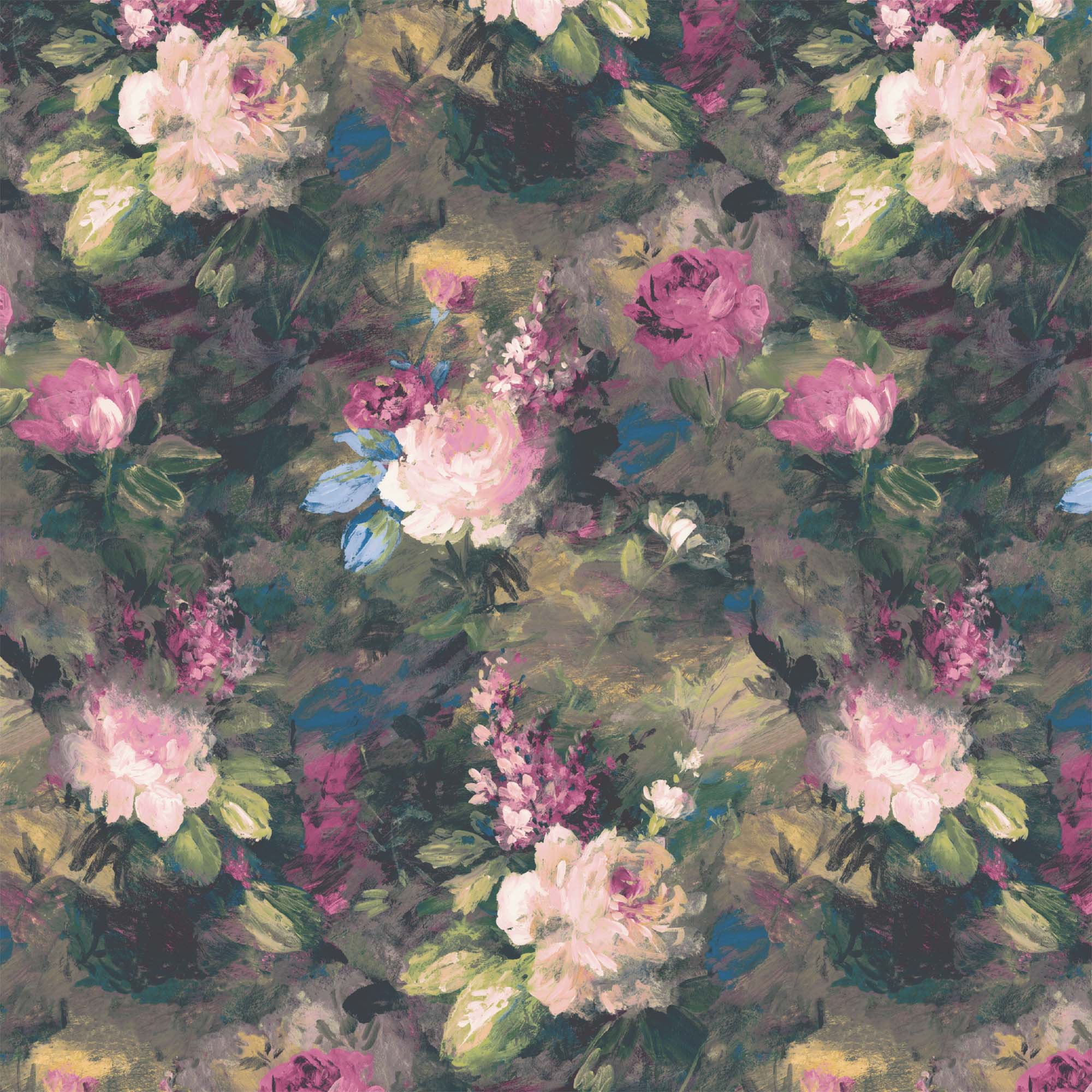 Ditsy Ava Marika Electric Wallpaper Dark Floral, Botanical, Bold ...