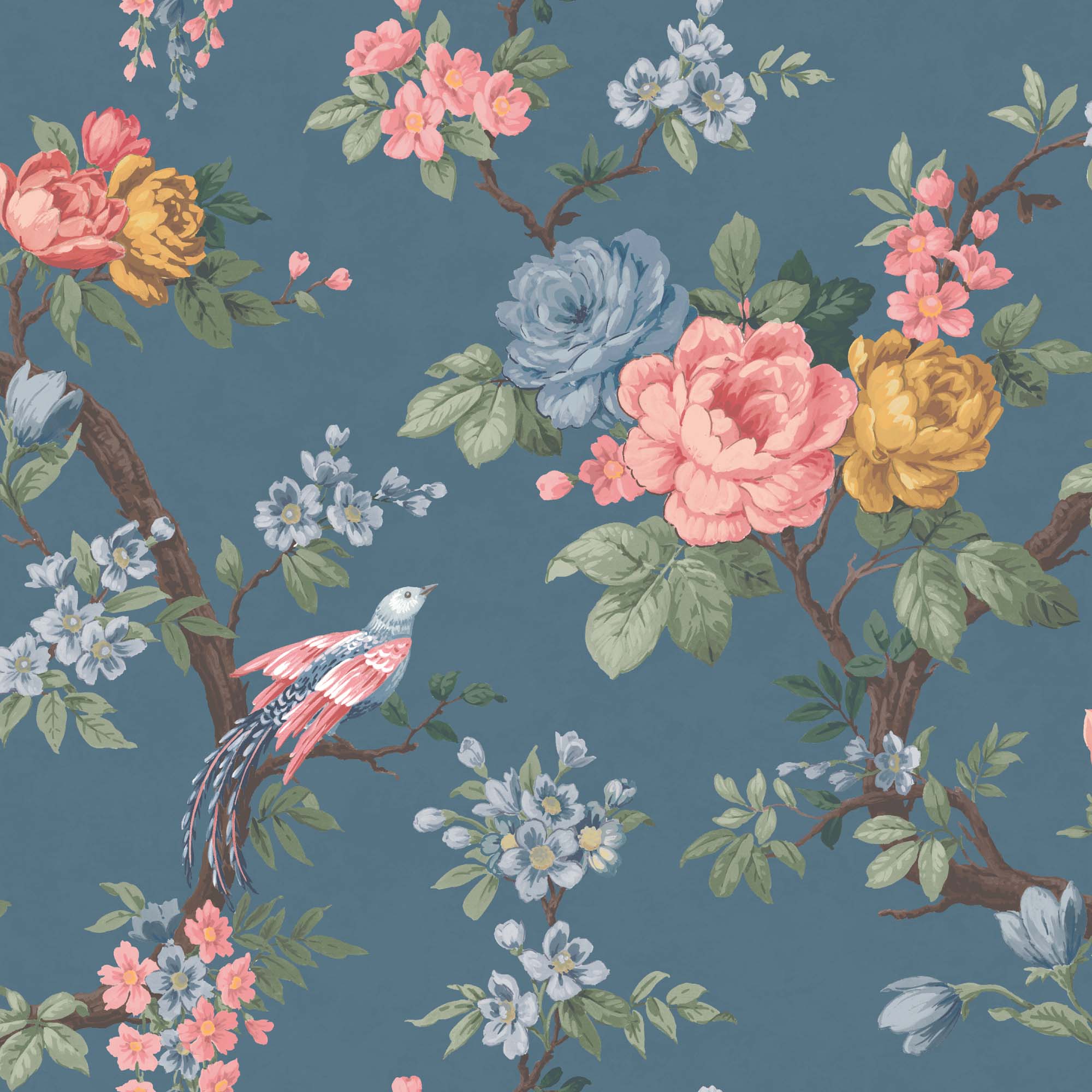 Dawn Chorus in Blue Ink Wallpaper By Woodchip & Magnolia