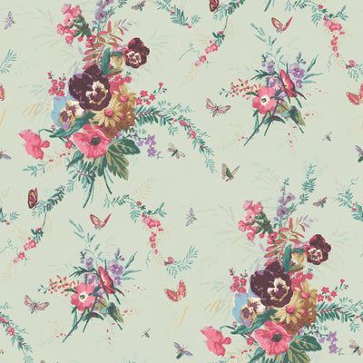 Violas and Butterflies in Mint Wallpaper By Woodchip & Magnolia