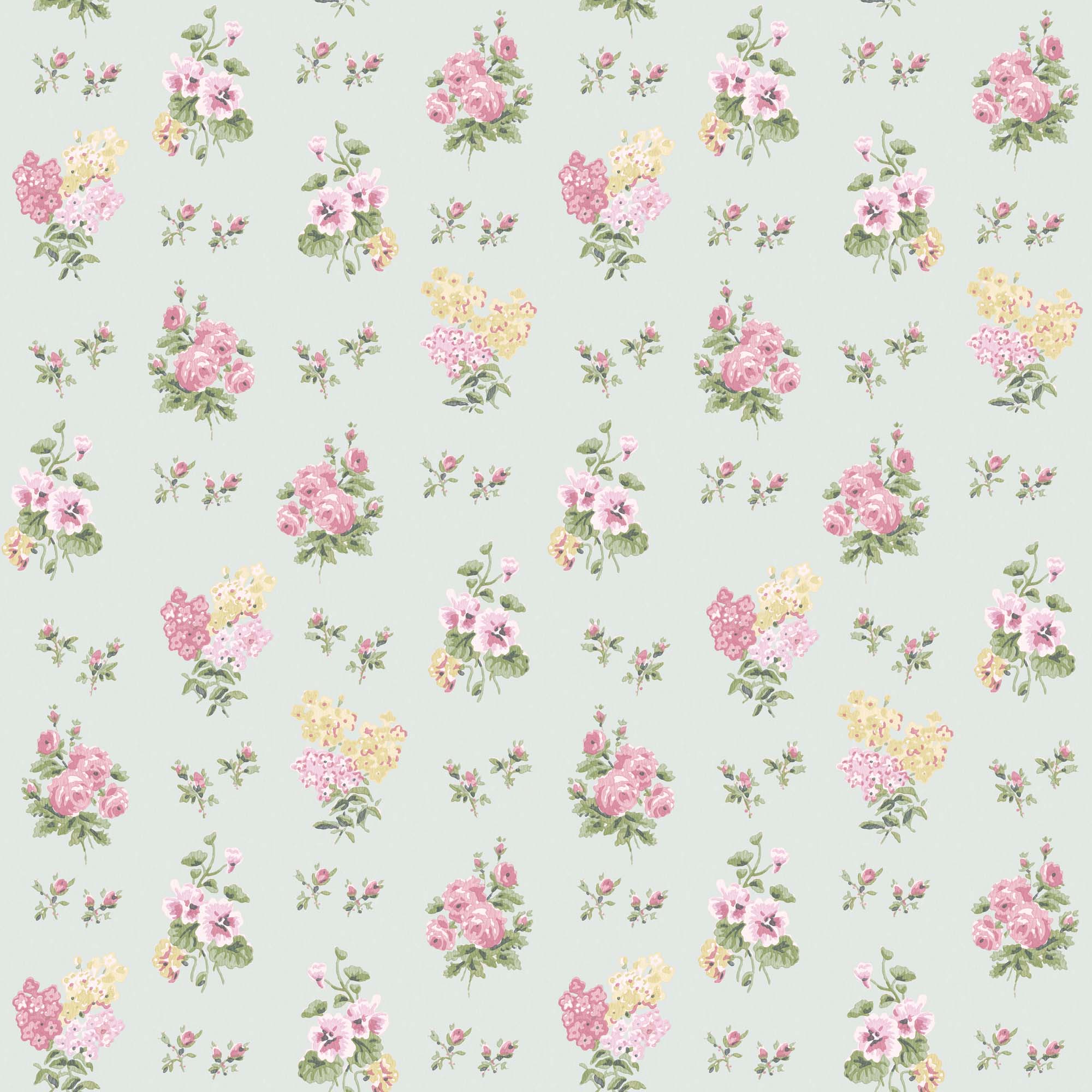 Posies in Pale Green Wallpaper Pale Green Background, Pink Flowers ...