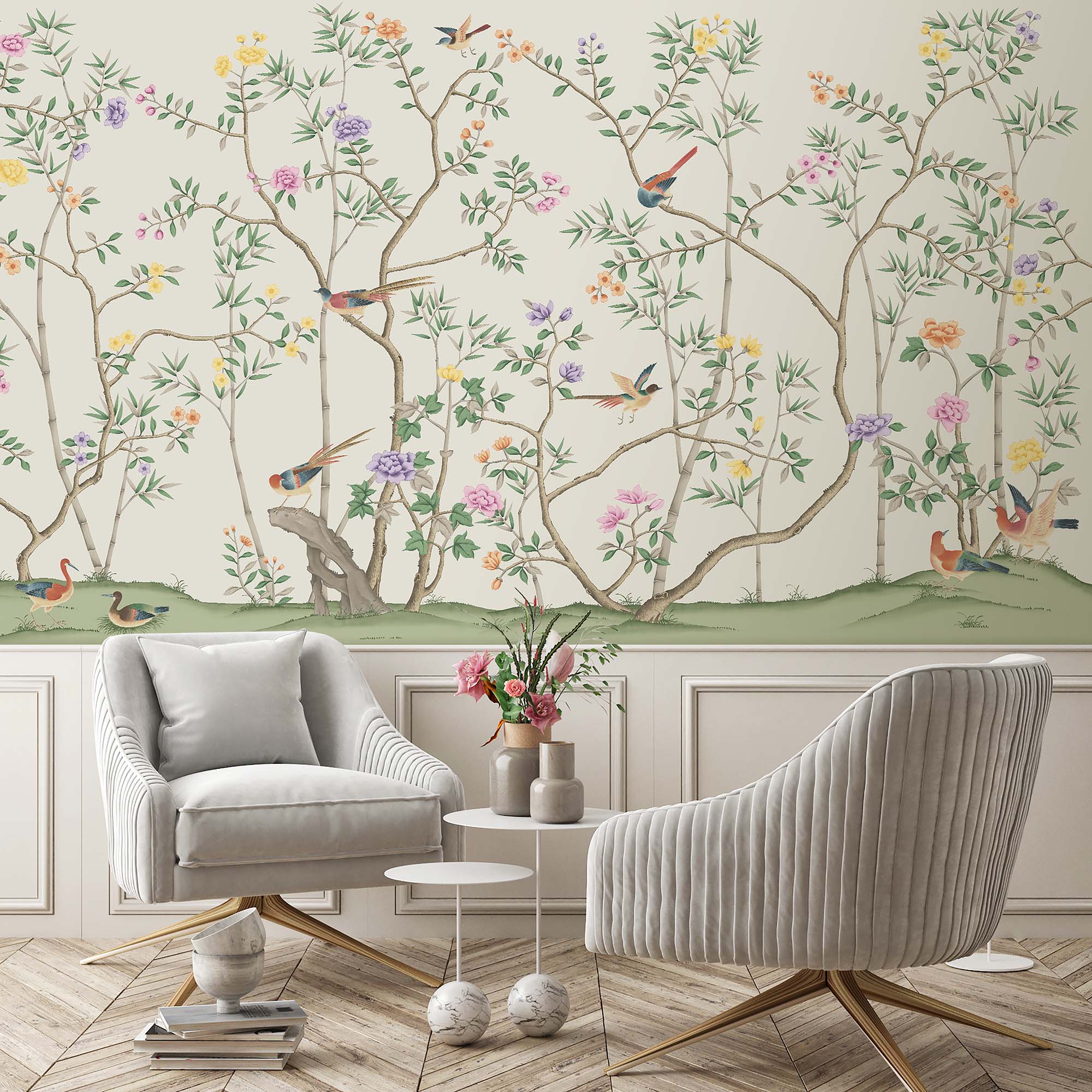 The Garden of Dreams Wall Mural Wallpaper Chinoiserie, Birds, Flowers ...