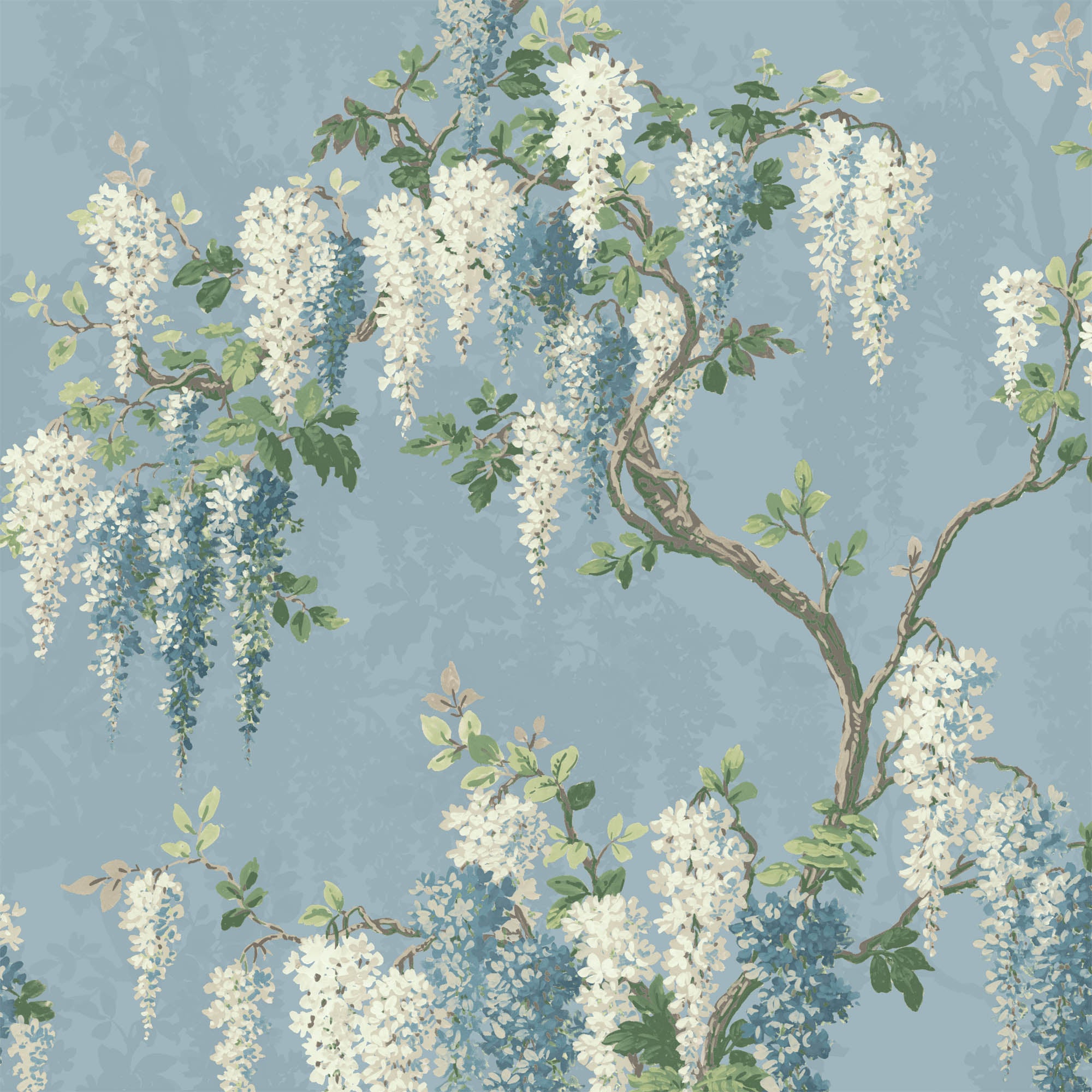 Wisteria Botanical Powder Blue Wallpaper Blue, White, Floral, Botanical ...